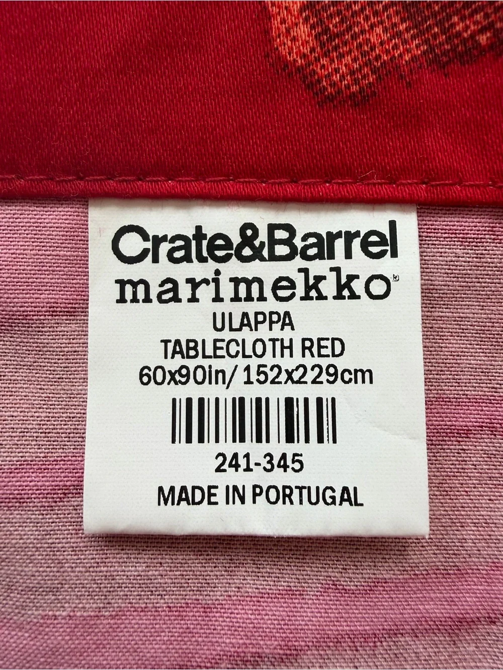 Crate & Barrel Marimekko Ulappa Red Tablecloth 60x90 Cotton Portugal
